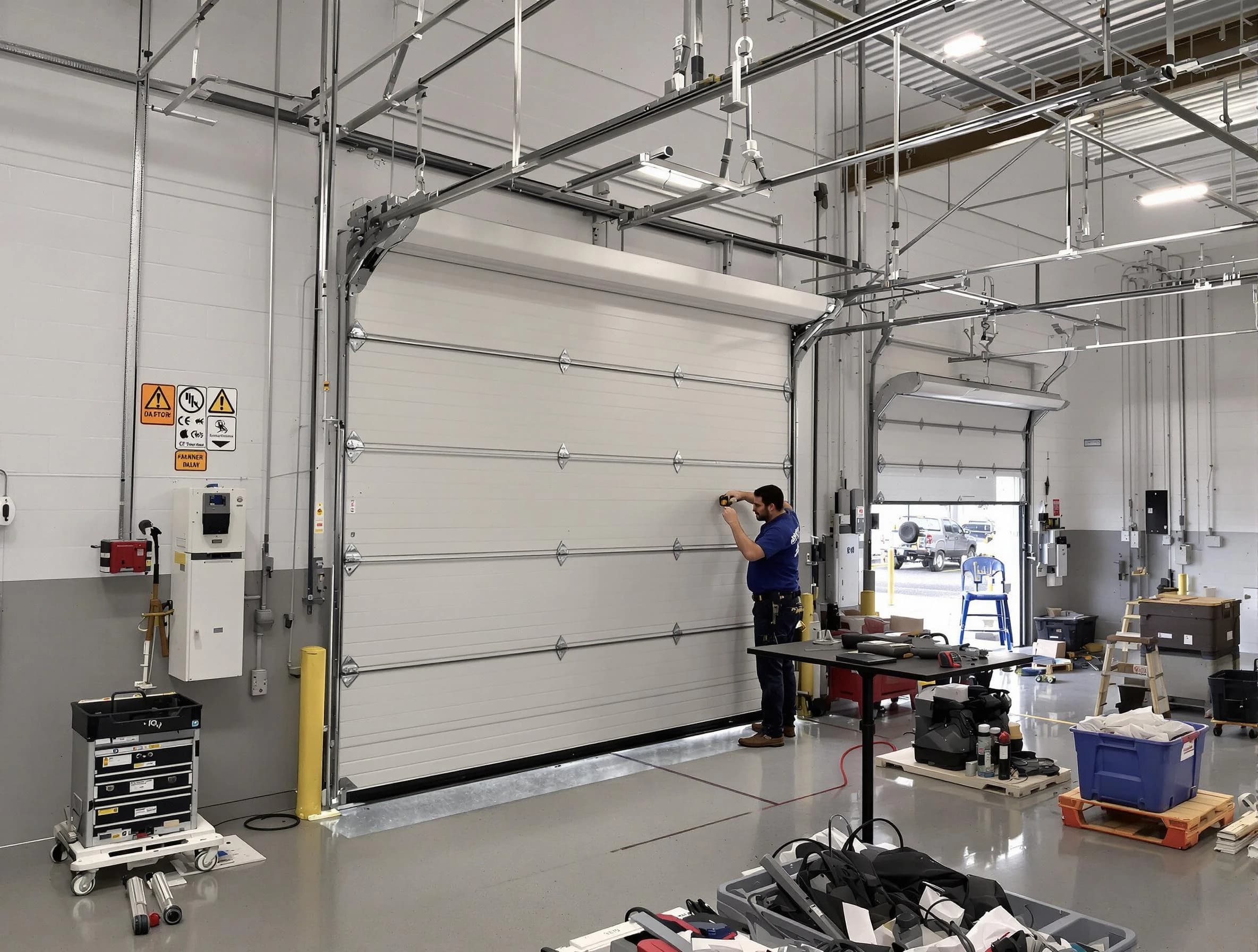 Commercial garage door repair being performed by Revere Garage Door Repair expert in Revere