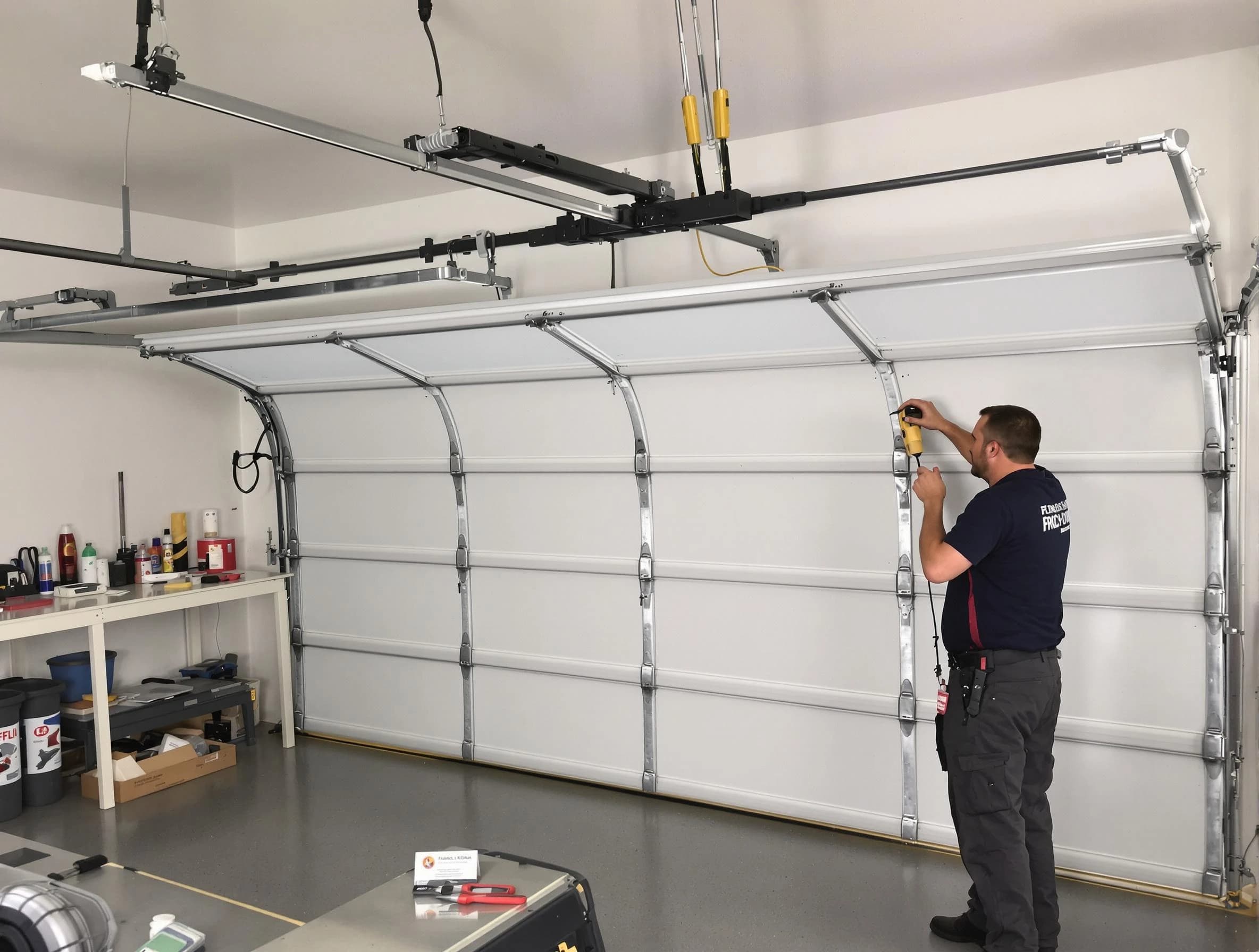 Revere Garage Door Repair certified technician performing overhead door system repair in Revere