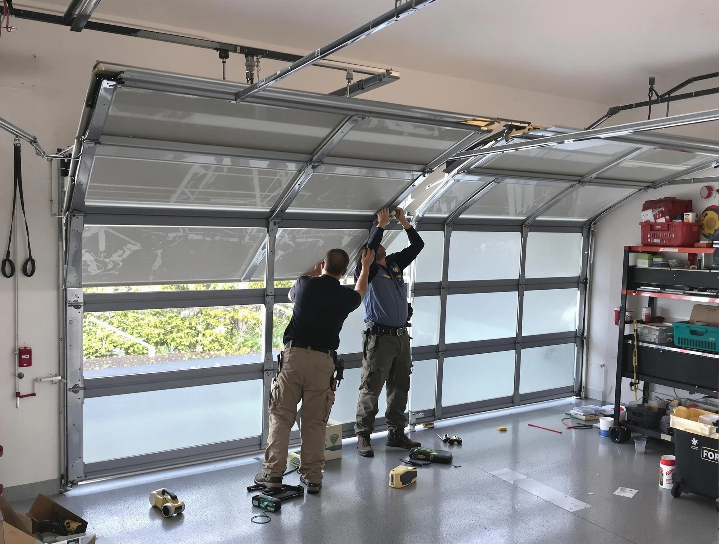 Revere Garage Door Repair expert performing precise panel replacement on Revere garage door