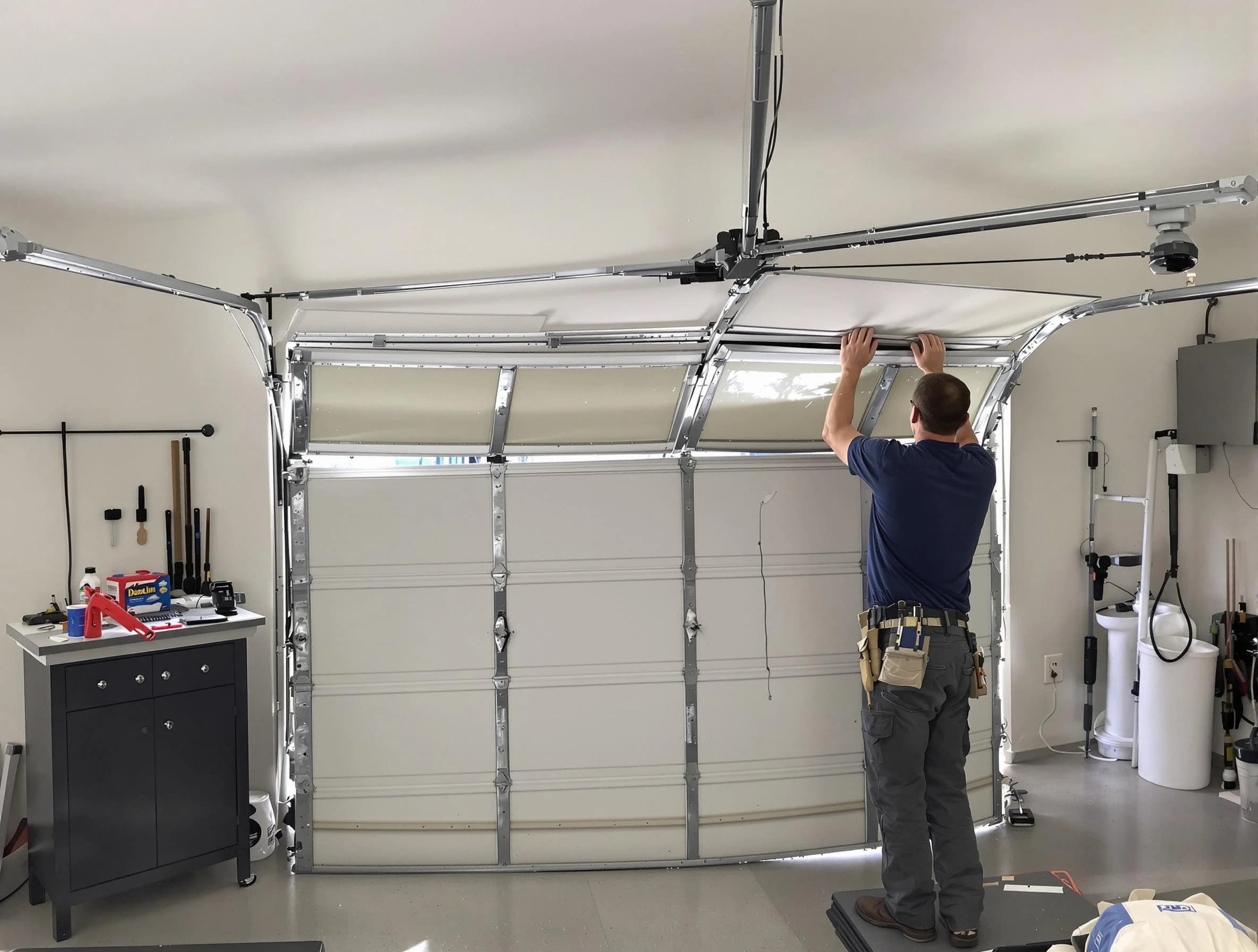 Revere Garage Door Repair specialist performing precise section replacement on Revere garage door